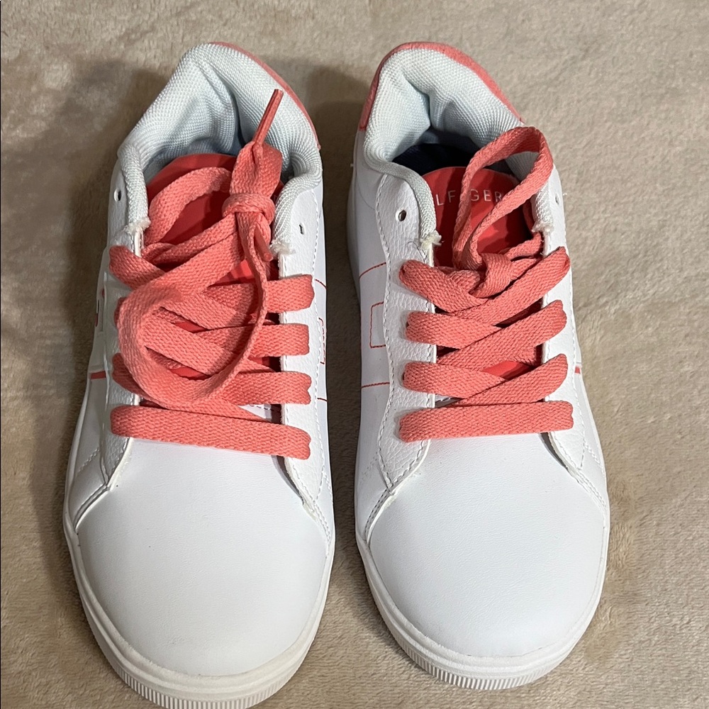 Tommy Hilfiger White and Pink Kids Sneakers